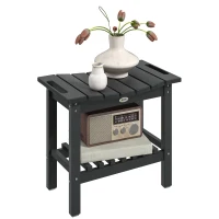 Outsunny HDPE Shower Bench, Waterproof Shower Stool with Handle, Storage Shelf, Non-Slip Pads for Indoor Outdoor, Black(m-11)