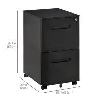 Vinsetto File Cabinet, Vertical Filing Cabinet with Adjustable Partition for A4 Letter Size, Lockable for Office, Black(m-3)