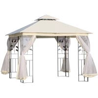 Outsunny 10'x10' Soft-top Steel Patio Gazebo Outdoor Sun Shelter with 2-Tier Polyester Roof, Curtain Sidewalls, White(m-2)