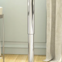 HOMCOM Modern Round Bar Table Adjustment Height Home Pub Bistro Desk Faux Leather Covered Wooden Top Chrome Base White(m-7)