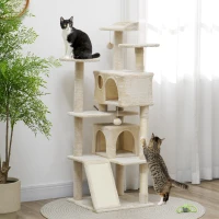 PawHut 54" Cat Tree, Multi-Level Cat Tower with Scratching Posts, Cat Condos, Bed, Platforms, Ramp, Toy Ball, Beige(m-8)
