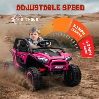 Qaba 2 Seater 24V 7AH Ride on Truck, Electric Car for Kids w/ Spring Suspension, Remote Lights, Horn, Music, Pink(m-5)