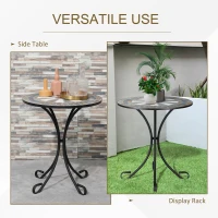 Outsunny Mosaic Patio Table 24 Inch Outdoor Round Side Table Plant Stand for Garden, Yard, Lawn or Indoor, White and Green(m-5)