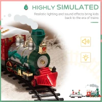 Qaba Electric Train Set for Kids, Battery-Powered Christmas Train Toy Set with Sounds & Lights, Classic Toy Train Set with Gifts Box for 3-8 Years Old Boys Girls, Red(m-5)