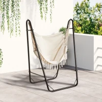 Outsunny Hammock Chair with U Shape Stand, Hammock Swing Chair with A Side Pocket, Brown & Cream White(m-2)