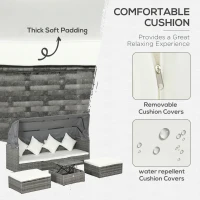 Outsunny 4 Piece Adjustable Canopy Outdoor Rattan Sofa Set w/ Height Adjustable Coffee Table & Cushions, Cream White(m-5)