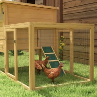 PawHut 75" Wooden Chicken Coop with Nesting Box, Removable Tray, Ramp Run, for Garden Backyard, Natural Wood(m-8)