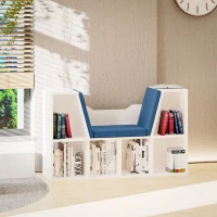 HOMCOM 6-Cubby Bookcase with Seat Cushion, Cube Storage Shelf with Reading Nook for Home Office, Study, Blue(m-8)