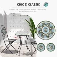 Outsunny 3 Piece Patio Bistro Set with Mosaic Design, Outdoor Dining Furniture Set for 2 with Folding Chairs, Green(m-5)