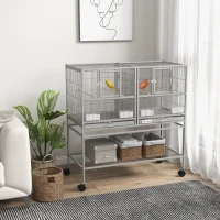PawHut Large Double Rolling Metal Bird Cage Bird House w/ Removable Tray Storage Shelf(m-1)