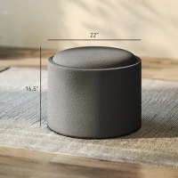 HOMCOM Round Storage Ottoman Coffee Table with Flip Top Tray, Linen Fabric Upholstered Footstool with Hidden Compartment(m-3)