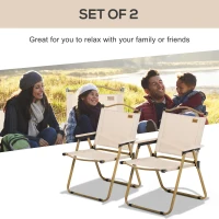 Outsunny 2 Pack Folding Camping Chair, Lightweight & Portable Beach Chairs Armchairs, Perfect for Festivals, Fishing, Picnic and Hiking, Khaki(m-4)
