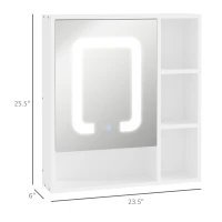 kleankin Lighted Medicine Cabinet, Wall-Mount Bathroom Cabinet with Mirror, LED Lights, Dimmer Touch and USB Charge, Bathroom Mirror Cabinet with Adjustable Shelf and Soft Close Door, White(m-3)