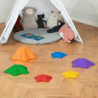 Outsunny 6PCs Larger Size Balance Stepping Stones for Kids with Non-slip Bottom, Stackable Obstacle Course Outdoor Indoor,  Play River Rocks with Starfish Style(m-8)