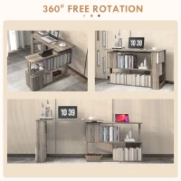 HOMCOM 360° Rotating L Shaped Desk, Corner Computer Desk with Storage Shelves for Home Office, Grey(m-5)