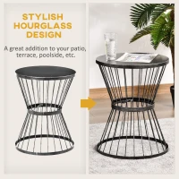 Outsunny 16" Steel Patio Side Table, Garden End Table with Hourglass Design, Accent Table for Outdoor and Indoor Use, Distressed Black(m-4)