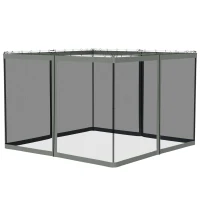 Outsunny Replacement Mosquito Netting for Gazebo 10' x 10' Black Screen Walls for Canopy with Zippers for Parties and Outdoor Activities, Dark Grey(m-11)