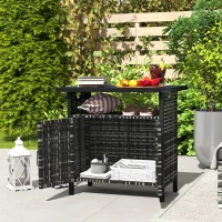 Outsunny Outdoor Pool Towel Storage Cabinet Organizer, Outdoor Bar Table with Shelf and Cabinet, Pool Towel Holder Pool Valet with Weather-Resistant PE Rattan and Steel Frame, Mixed-Gray(m-8)