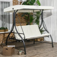 Outsunny Convertible Patio Swing Bed with Canopy and Cushions, 3 Seater Porch Swing for Outdoor, Backyard, Garden, Cream White(m-8)