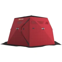 Outsunny 4 Person Insulated Ice Fishing Shelter, Pop-Up Portable Ice Fishing Tent with Carry Bag and Two Doors for -22℉, Red(m-11)