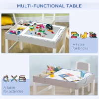 Qaba Lego Table with Storage for Kids, Multi-Usage Kids Table and Chair Set with Building Blocks Desktop, Grey(m-4)