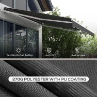 Outsunny 10' x 8' Electric Awning, Retractable Awning, UV Protection Sun Shade Shelter with Remote Controller and Manual Crank Handle for Deck, Balcony, Yard, Dark Gray(m-5)