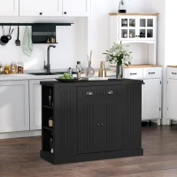 HOMCOM Cottage Kitchen Island with Storage, Buffet Cabinet with Drawer, 2-Door Cupboard, 4 Adjustable Side Open Shelves for Dining Room, Black(m-2)