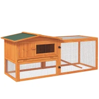PawHut Wooden Rabbit Hutch Guinea Pig House with Removable Tray, Openable Roof, Trough, Run for Tortoises and Ferrets, Orange(m-11)