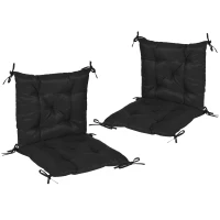 Outsunny Patio Chair Cushions Set of 2, 39" x 20" x 3" Outdoor Tufted Cushion Set with Ties for Indoor Outdoor Garden Furniture, Black(m-9)