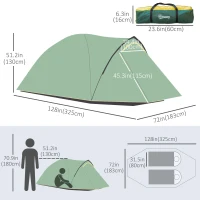 Outsunny 2-3 Person Camping Tent with Weatherproof Vestibule, 2 Rooms, Backpacking Tent with 2 Mesh Windows, Lightweight for Fishing & Hiking, Green(m-3)