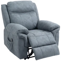 HOMCOM Manual Recliner Chair with Vibration Massage, Side Pockets, Microfibre Reclining Chair for Living Room, Blue-Grey(m-2)