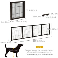 PawHut Wooden Dog Gate for Small & Medium Dogs 4 Panel w/ Support Feet Foldable Pet Fence for House Doorway Coffee(m-3)