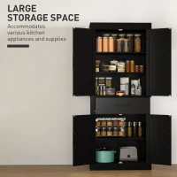 HOMCOM 72" Kitchen Storage Cabinet, Farmhouse Kitchen Pantry Cabinet with 4 Barn Doors, Drawer, Adjustable Shelves, Black(m-5)