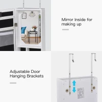 HOMCOM Jewelry Armoire with Mirror and 18 LED Lights, Wall-Mounted/Over-The-Door Cabinet with 3 Mountable Heights, White(m-6)