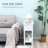 HOMCOM Flip Top End Table, Side Table with Storage Shelf and Cable Management, Narrow Nightstand for Living Room, Bedroom, White(m-5)
