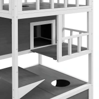PawHut Wooden Outdoor Cat House with Asphalt Roof, Escape Doors, Condo, Jumping Platform, Light Gray(m-9)