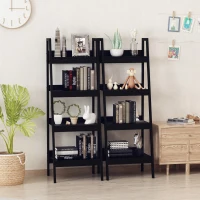 HOMCOM Set of 2, 4 Tier Ladder Shelf Bookcase, Multi-Use Display Rack, Storage Shelving Unit Display Stand, Flower Plant Stand, Home Office Furniture, Black(m-7)