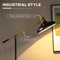 HOMCOM Adjustable Floor Lamps for Living Room, Standing Lamp for Bedroom with Balance Arm, Tall Black and Gold Lamp(m-4)