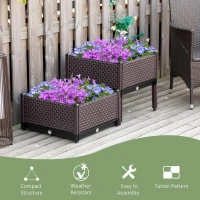 Outsunny Set of 2 Plastic Raised Garden Bed, Planter Box, Flower Vegetables Planting Container with Self-Watering Design and Drainage Holes for Patio Balcony(m-6)