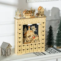 HOMCOM Christmas Advent Calendar, Wooden Countdown to Christmas Table Decoration with 24 Drawers, Lights, Battery Operated(m-8)