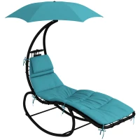 Outsunny Tanning Chair with Sunshade Roof, Rocking Base, Cushion, Headrest, Turquoise(m-11)