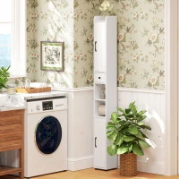 HOMCOM Narrow Bathroom Cabinet, Tall Bathroom Storage Cabinet with Barn Doors, Drawer and Adjustable Shelves, White Wood Grain(m-10)