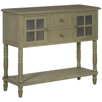 HOMCOM Vintage Console Table with 2 Drawers and Cabinets, Retro Sofa Table for Entryway, Living Room and Hallway, Light Grey(m-1)
