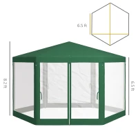Outsunny 13' x 11' Outdoor Party Tent, Hexagon Sun Shade Shelter Canopy w/ Protective Mesh Sidewalls, Ropes & Stakes, Green(m-3)