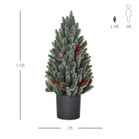 HOMCOM 18" Tall Unlit Miniature Snow-Flocked Tabletop Artificial Christmas Tree, Holiday Decoration with Pine Cones and Berries(m-3)
