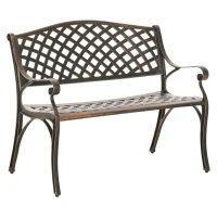Outsunny Metal Garden Bench for Front Porch, Loveseat Like 2 Person, Armrests, Copper Color Cast Aluminum, Weaving Latticework Outdoor Furniture, Bronze Color(m-1)
