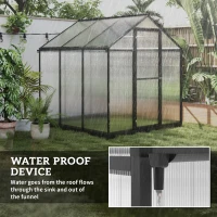 Outsunny 6' x 8' x 6.4' Polycarbonate Greenhouse, Aluminum Walk-In Green House Kit Garden, Plants Grow with Rain Gutter and Roof Vent, Charcoal Grey(m-8)