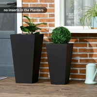 Outsunny Set of 2 Tall Planters with Drainage Holes, 22" / 18" Outdoor Flower Pots for Patio, Yard, Garden, Black