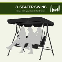 Outsunny 3-Seat Outdoor Patio Swing Chair w/ Cushion, Steel Frame Stand, Adjustable Tilt Canopy for Patio, Garden, Black 2(m-6)