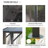 Outsunny 10' x 12' Hardtop Gazebo Canopy with Polycarbonate Roof, Aluminum Frame, Permanent Pavilion Outdoor Gazebo with Netting, for Patio, Garden, Backyard, Deck, Lawn, Gray, Brown(m-7)